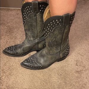 Frye Dark Gray Leather Billy Studded Cowboy Boots